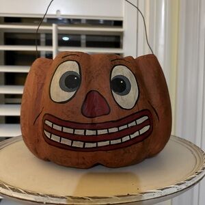 Vintage paper mache jack-o-lantern bucket